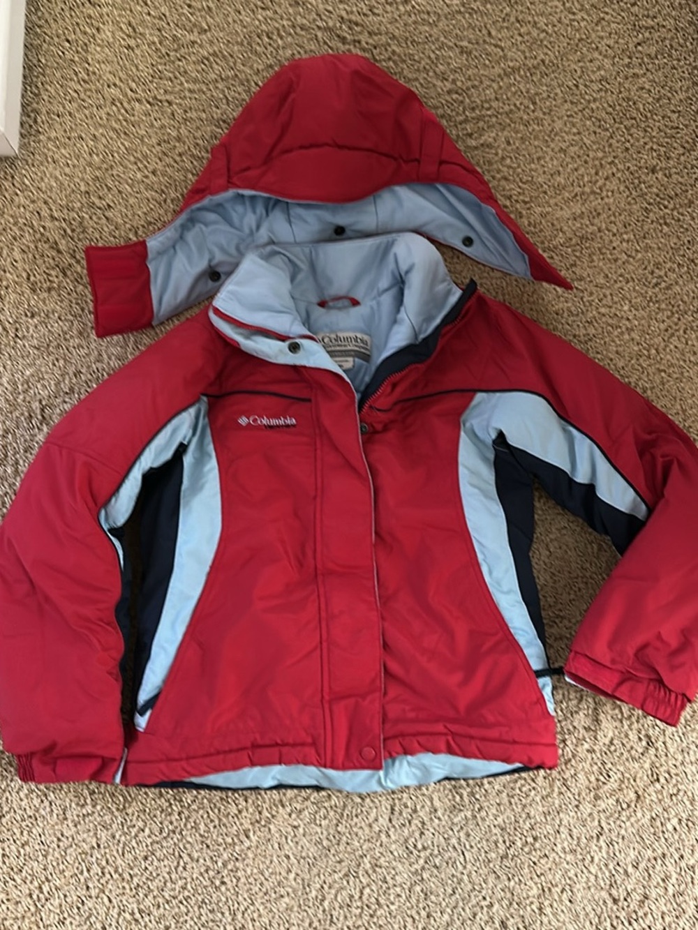 Columbia Kids Red and Light Blue Insulated Puffer Jacket